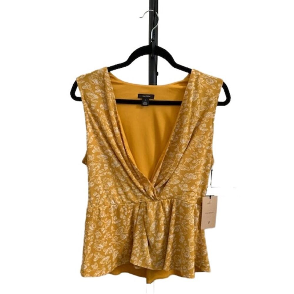 Halogen Womens Mustard Yellow Floral Surplice Peplum Tank Top Size 1 NWT